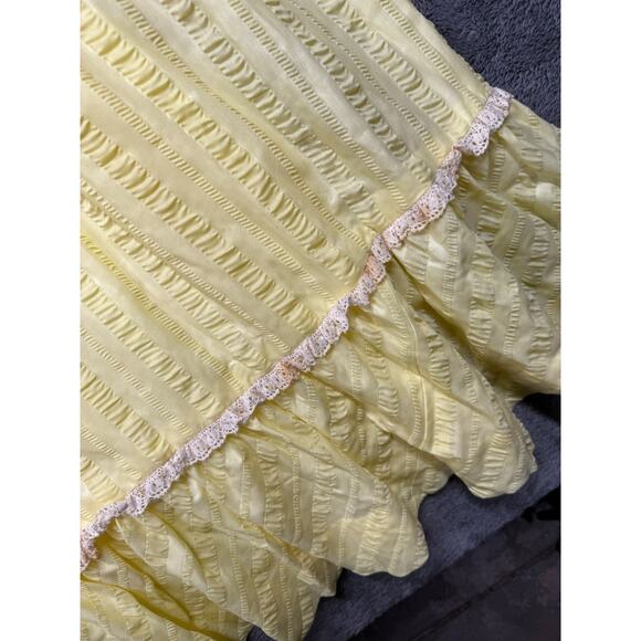 Vintage Prairie Maxi Dress Yellow Lace Trim Long Sleeve Romantic 80s Cottagecore - Picture 12 of 13
